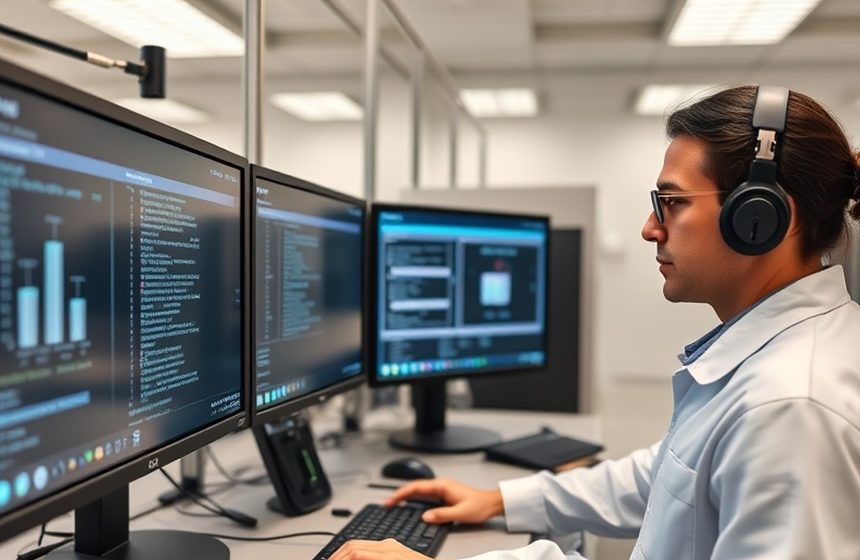 Especialista revisando la lectora de tarjetas de un terminal